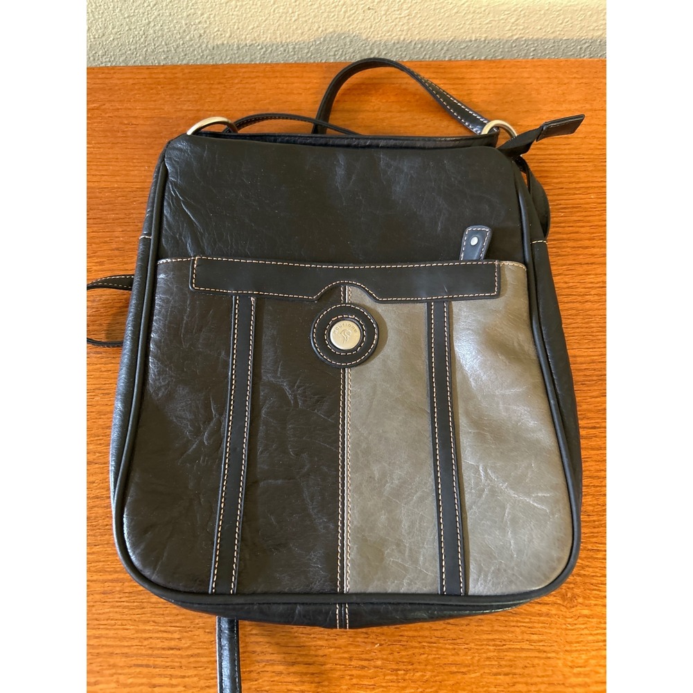 Mouflon Heritage Crossbody Bag Black Grey Faux Leather Messenger Handbag